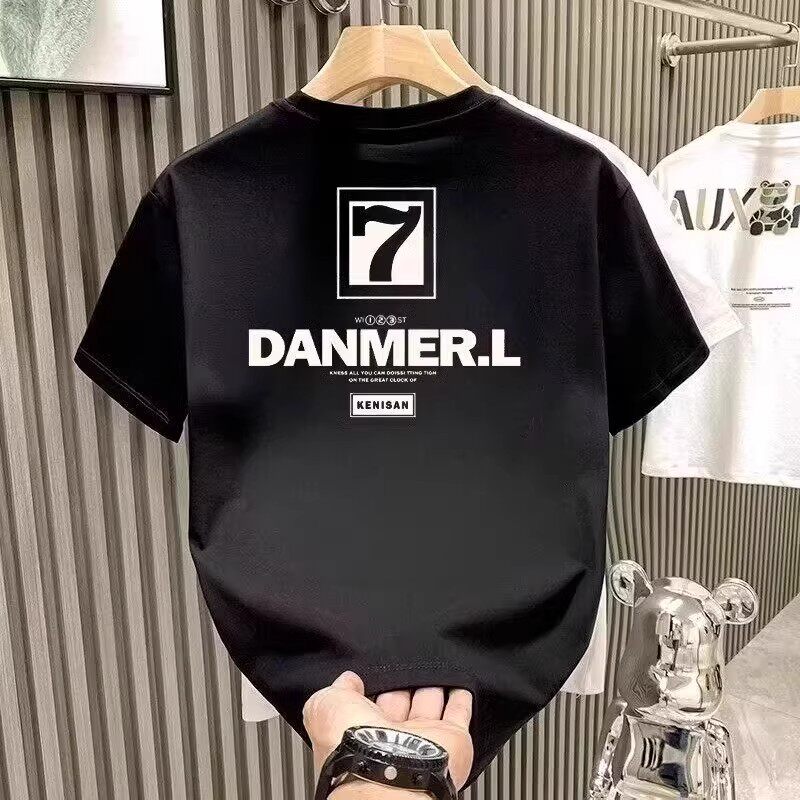 超火短袖数字印花2025新款夏季纯棉短袖潮牌T恤男款宽松透气圆领