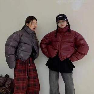 韩版珠光亮面免洗白鸭绒立领面包服女冬季新简约小个子平湖羽绒服