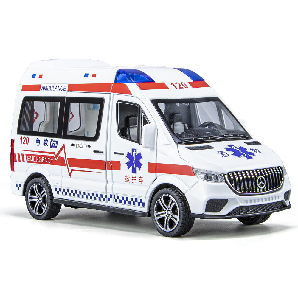 新款 1:24奔救护车仿真合金声光驰儿童汽车模型三挡摆件玩具男