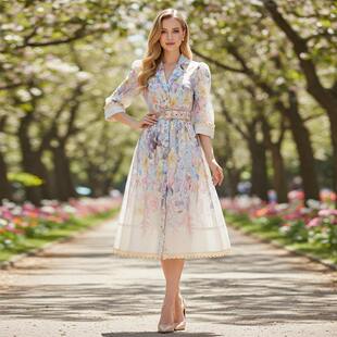 2026现货西装领短袖修身显瘦单排扣印花短裙优雅短款连衣裙女