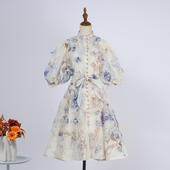 新款 连衣裙收腰显瘦气质裙子长袖 独立站欧洲2026夏季 印花短袖