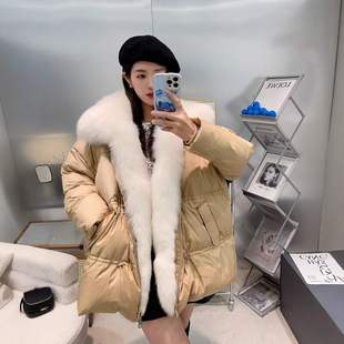 2024冬季鹅绒服中长款收腰羽绒服女款高端女狐狸毛领休闲皮草长袖
