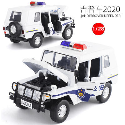 新款 【盒装】JK1:28北京吉普潮服公安警车越野车吉普车声光模型