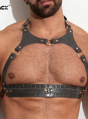 ThePack男士时尚性感情趣夜店可调节鳄鱼纹口字形素皮肩带