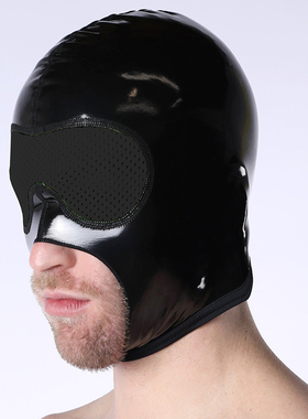 CELLBLOCK13男士恋物性感时尚亮面仿皮弹性眼部网面透光头套A115