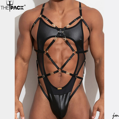 ThePack仿皮V字绑带单丁连体服