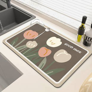 厨房桌面控水垫免洗硅藻泥吸水垫速干台面放碗盘餐具沥水垫高颜值