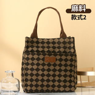 女士精致高档帆布手提包宝妈外出简约小拎包通勤加厚上班便当拎袋