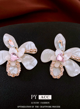 银针锆石花朵耳环复古时尚设计感耳钉小众高级感气质百搭耳饰