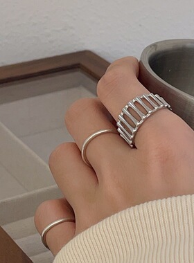 韩版东大门925纯银条状戒指女不掉色小众高级感轻奢ins风开口新款