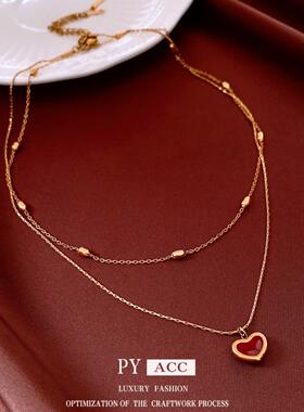 钛钢滴油爱心可调节吊坠项链中古vintage简约毛衣链复古百搭项饰