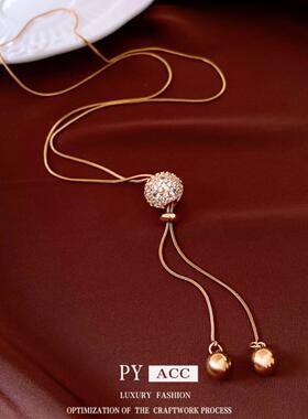 中古vintage真金电镀圆形抽拉式流苏项链轻奢小众毛衣链高级项饰