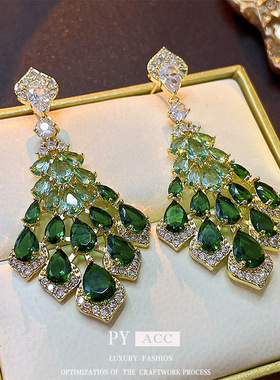 银针锆石羽毛耳坠 复古时尚高级感耳环 小众夸张新款耳饰女