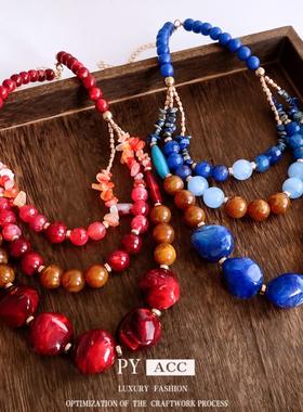 欧美复古亚克力圆形串珠项链个性百搭民族风毛衣链设计感小众项饰
