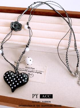 亚克力木珠手工编织爱心项链个性百搭甜酷风毛衣链时尚气质项饰女