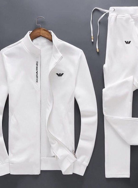 2023春秋季新款黑白色套装男士帅气开衫纯棉卫衣修身运动长袖长裤