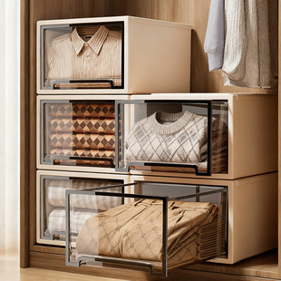 衣柜收纳盒抽屉式透明家用桌面整理盒子衣服衣物内衣裤子储物箱子