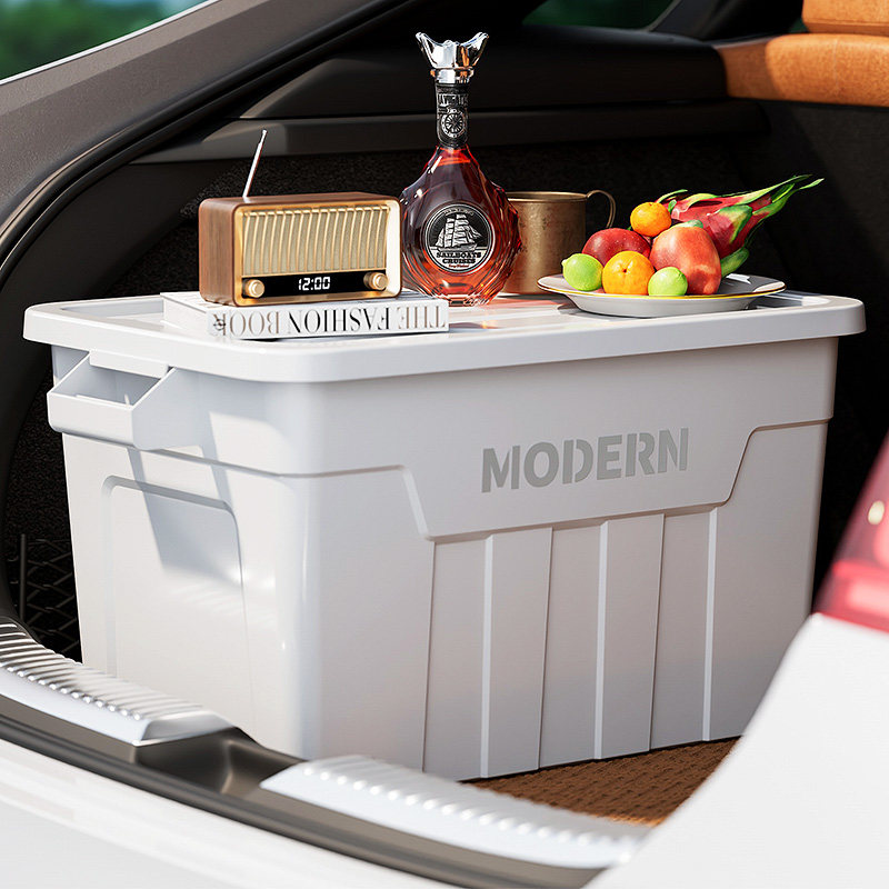 户外露营多功能收纳箱野营野餐车载后备箱带轮子装备整理箱置物箱