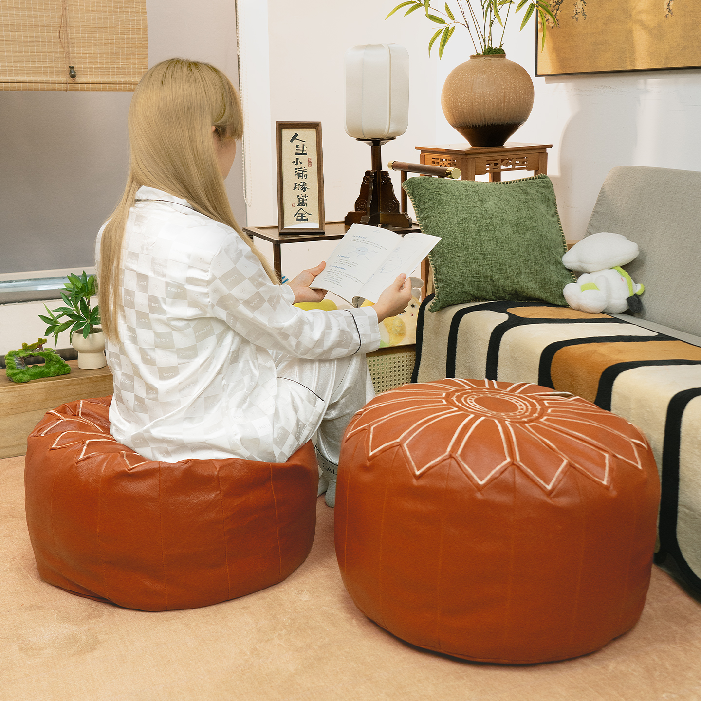 客厅懒人脚踏皮墩墩收纳坐墩