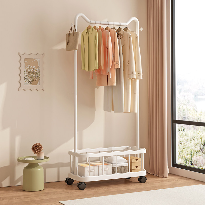 衣架落地奶油风卧室衣帽架家用可移动宿舍晾衣架多功能简易挂衣架