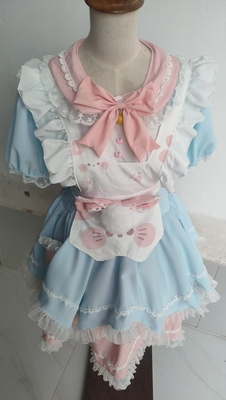 甜美Lolita裙洛丽塔重工撞色拼接蕾丝蓬蓬连衣裙蝴蝶结围裙两件套