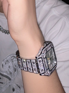 【ICEJAG】欧美rapper同款罗马刻度高档时尚嘻哈满钻方形男士手表