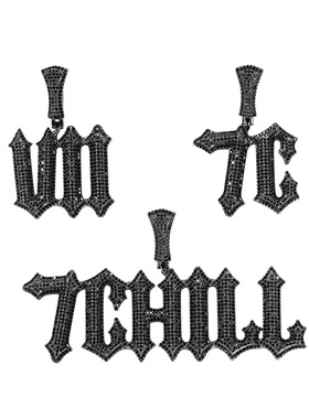 ICEJAG嘻哈个性创意黑色毛刺字母吊坠私人定制铜镶锆石字母项链