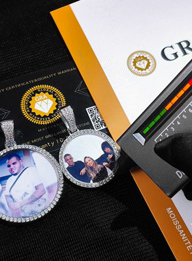 【ICEJAG】欧美嘻哈925纯银莫桑石圆形照片相框吊坠个性男士项链