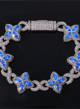 【ICEJAG】嘻哈说唱无限四叶草手链时尚高级感5A锆石彩色手饰品