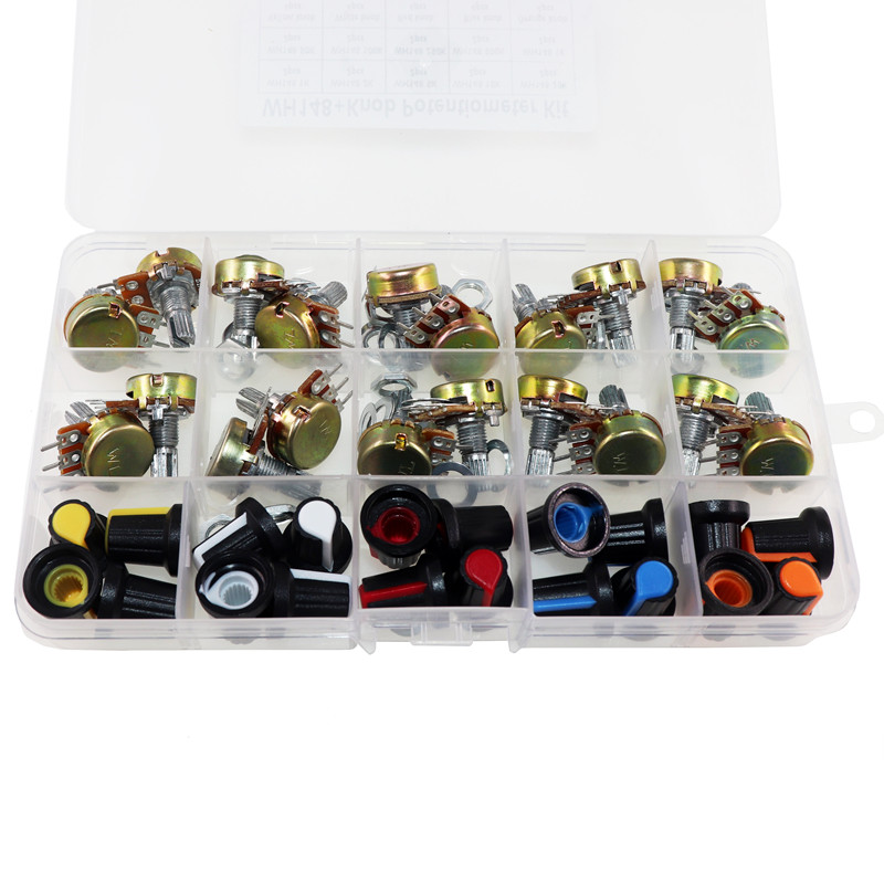 20PCS盒装 B5K10K20K/50K/100K电位器开关WH148带旋钮帽单联15MM