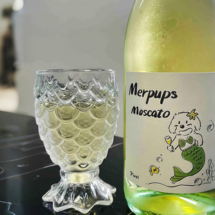 浮雕果汁杯美人鱼酒杯水杯家用高颜值ins风果酒杯 鱼鳞玻璃杯个性