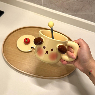 布丁狗陶瓷马克杯早餐杯咖啡牛奶杯情侣大容量高颜值带勺家用杯子