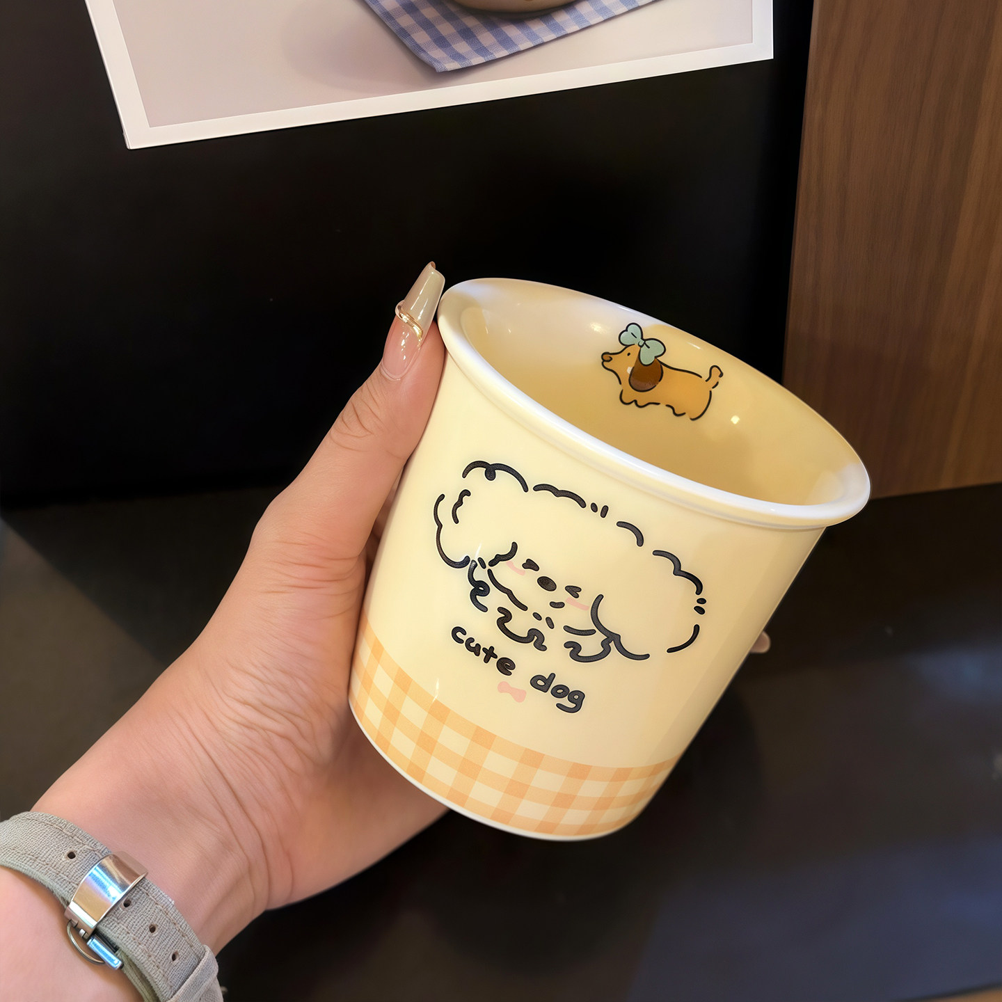 可爱小狗陶瓷马克杯黄色水杯咖啡杯ins风早餐牛奶杯高颜值手握杯