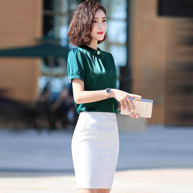 短袖衬衫女2019新款夏装时尚气质职业雪纺上衣韩版修身立领衬衣|ruв категории Женская одежда, рубашка - от Buy2taobao.com для оказания профессиональной услуги покупки агента Taobao