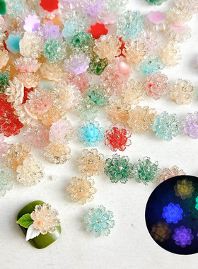 热销美甲彩色树脂木耳花立体单层幻彩透明银粉星空百搭花朵饰品