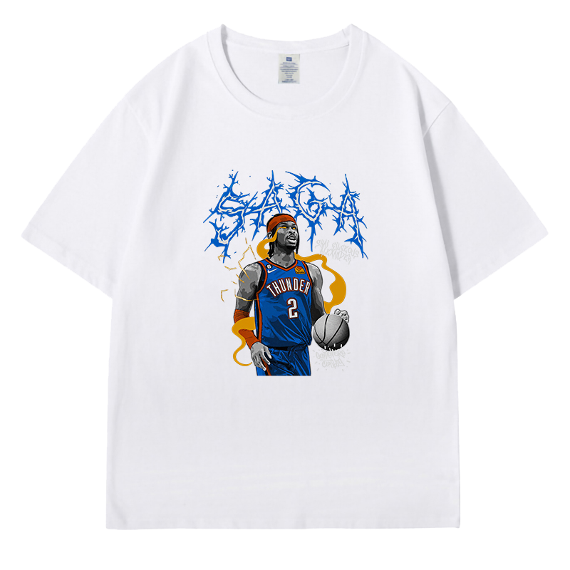 篮球运动雷霆队亚历山大2号T恤男美式街头复古直喷重磅纯棉短袖夏