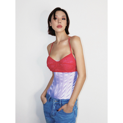 DuaLipa同款千禧紫蕾丝吊带