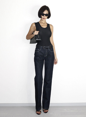 VanessaLab早秋显瘦直筒牛仔裤女丹宁原色复古百搭原牛中高腰裤子