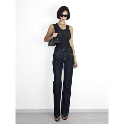 VanessaLab早秋显瘦直筒牛仔裤女丹宁原色复古百搭原牛中高腰裤子