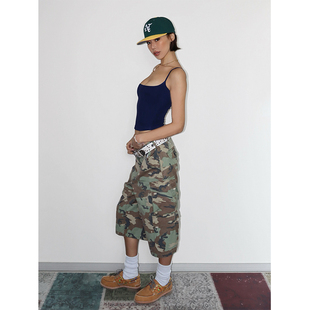 VanessaLab 重工复古迷彩工装短裤夏季宽松口袋低腰七分男女同款