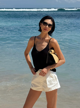 VanessaLab私服巨好穿百搭v领夏季吊带背心女V领内搭度假针织上衣