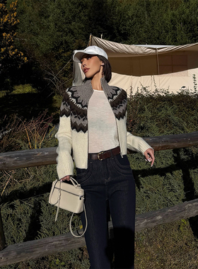 VanessaLab费尔岛针织毛衣女加厚老钱风羊驼毛绵羊毛开衫拉链外套