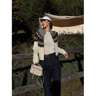 VanessaLab费尔岛针织毛衣女加厚老钱风羊驼毛绵羊毛开衫 拉链外套