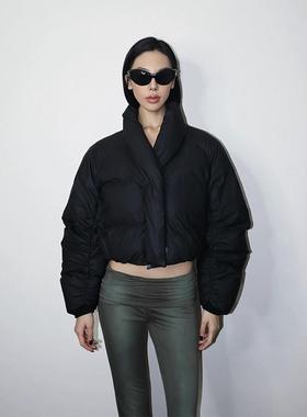 7折 kylie同款khy黑色短款廓形棉服女秋冬加厚面包服外套