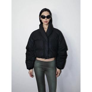 7折 kylie同款khy黑色短款廓形棉服女秋冬加厚面包服外套