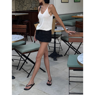 VanessaLab 私服腿精神器性感辣妹黑色亚麻短裙女夏季显腿长裙裤