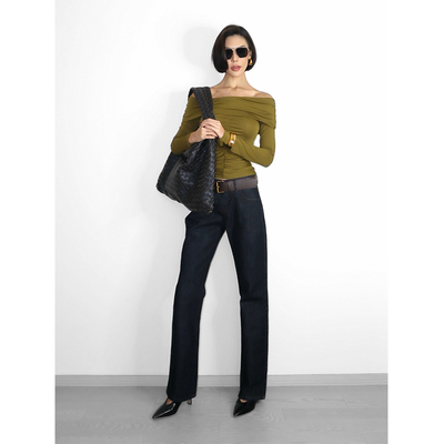 VanessaLab 秋冬深蓝原牛色牛仔裤女高腰显瘦休闲明线直筒裤长裤