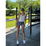 VanessaLab 巨好穿微透吊带背心女夏季度假亚麻宽松百搭白色上衣