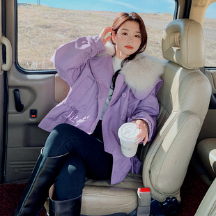 现货2D078 P195K318海军领大毛领双排扣可收腰派克棉衣 9002