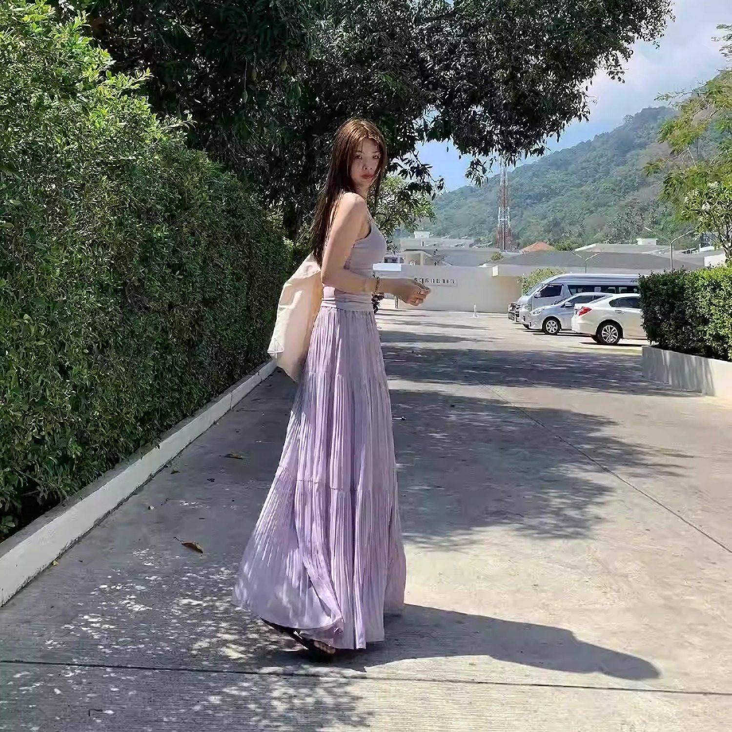 长款气质仙女紫色半身裙